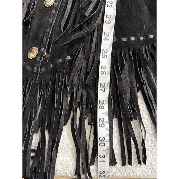 Vintage Womens Genuine Leather Black Fringe Jacket With Turquoise Bead Accents S - Picture 15 of 16